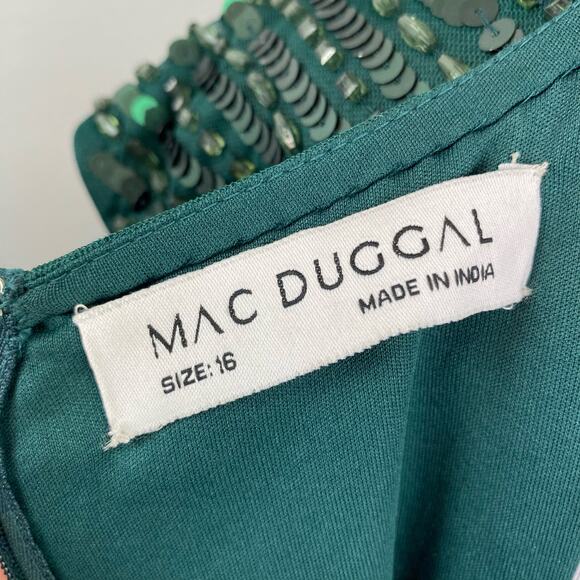Mac Duggal Forest Green Cap Sleeve Sequined Evening Gown Size 16 $598 5441 - Picture 12 of 15